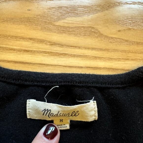 Madewell Crewneck Short Sleeve Thong Bodysuit Black Size Medium Ribbed - Picture 3 of 4